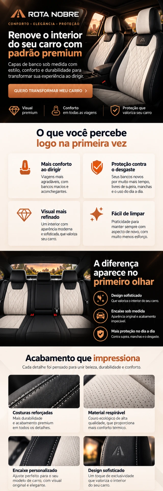 Rota Nobre: interior premium, conforto e acabamento das capas de banco